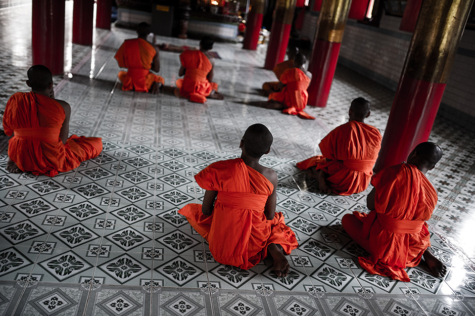 Khmer Krom monks in Kom Pong Chrey monastery, Preah Tro Peang (Tra Vinh) Province, Kampuchea Krom.
