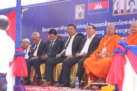 CNRP lawmakers (L-R) Sok Oumsea, Kong Saphea, Long Ry, and Ho Vann seated at a Wat Chas ceremony on Saturday to mark the 68th anniversary of France's transfer of its Cochinchina colony to Vietnam. Alex Willemyns