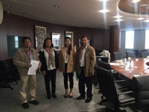 KKF Delegation at the meeting room of the CSO consultation (from left, Mr. Thanh Tan Ly, Ms. Nga T. Tran, Miss Kimkatriny Suos, and Mr. Sarinh Suos)
